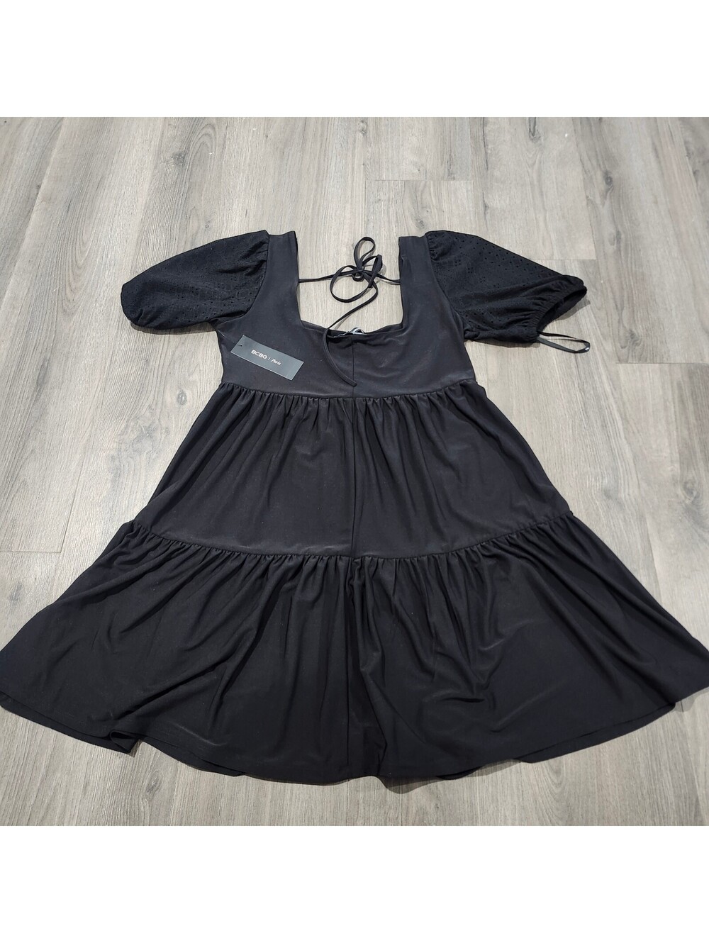 BCBG Paris Black Puff Sleeve Tiered Dress Size Medium NWT